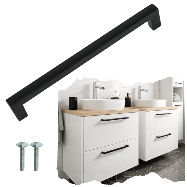 Uchwyt meblowy 160 mm Quadro, czarny, loft do szafki szuflady kuchennej