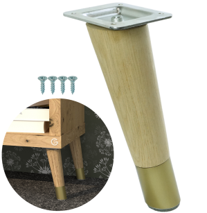 Nóżka dębowa skośna stożek 20 cm surowa, z nakładką antico