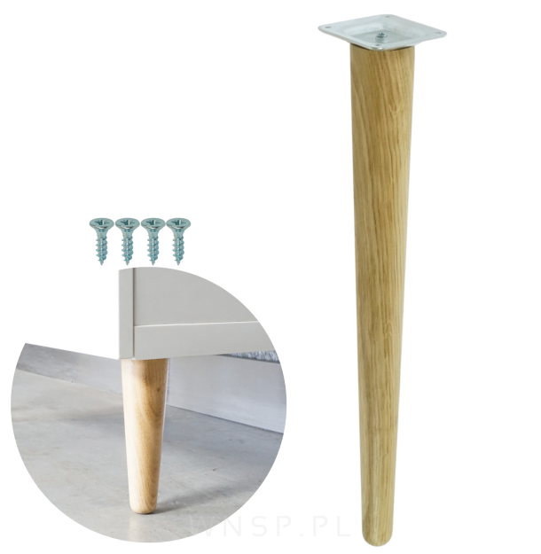 Noga dębowa prosta UNIQ 40 CM z blachą montażową