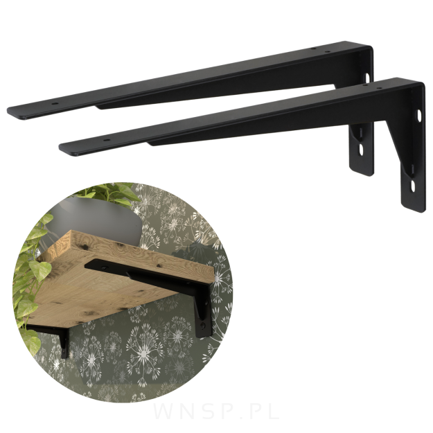 2x Wsporniki wzmocnione, konsola do półki ściennej, wiszącej 40 x 15 cm
