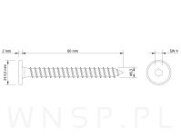 Wkręt HWI 6,3 X 60 mm, SW4, ocynk biały - 2