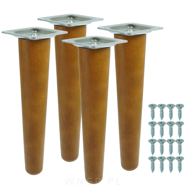 4x Noga bukowa prosta UNIQ 25 CM z blachą montażową