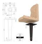 Noga stalowa prosta stożek 23 cm, z blachą montażową, czarna matowa - 4