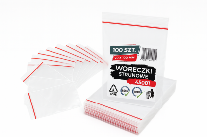 Woreczki strunowe 100 sztuk, mocne torebki zamykane 70 x 100 mm, grube 40 mic