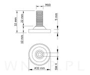 Regulator, nóżka, stopka meblowa M10 X 32 mm - 3