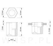 Nitonakrętka M10 x 19 MM, sześciokątna z mini stożkiem - 3