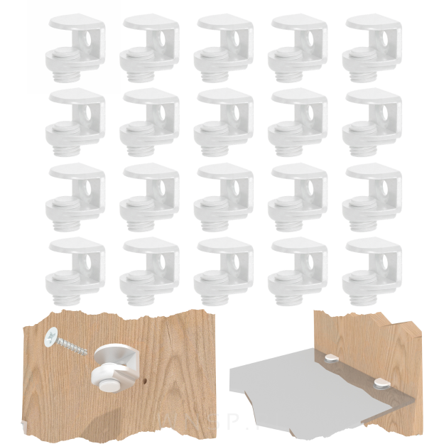 Biała podpórka do półki szklanej 20 sztuk, wspornik półki, podpórka na wkręt do boku