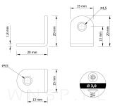 Kątownik montażowy 10 sztuk, 20 X 20 mm, 2 otworowy - 2