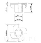 Nakrętka pazurkowa M10 x 13 mm, kłowa stalowa 100 sztuk kotwa wbijana do drewna - 2