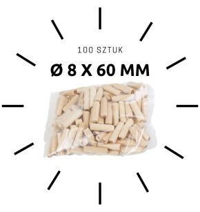 100 X kołek drewniany meblowy ø 8 X 60 mm