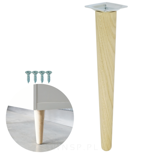 Noga dębowa prosta UNIQ 40 CM z blachą montażową