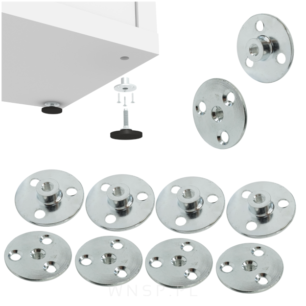 10x Nakrętka M6 x 9 mm z kołnierzem 37 mm do przykręcania, stal, ocynk