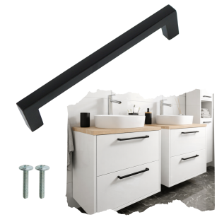 Uchwyt meblowy 128 mm Quadro, czarny, loft do szafki szuflady kuchennej