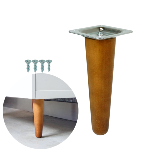 Noga bukowa prosta UNIQ 8 cm z blachą montażową, orzech