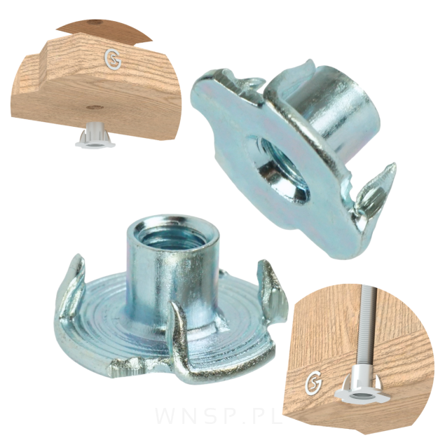 Nakrętka pazurkowa M5 x 8 mm, kłowa stalowa 50 sztuk kotwa wbijana do drewna