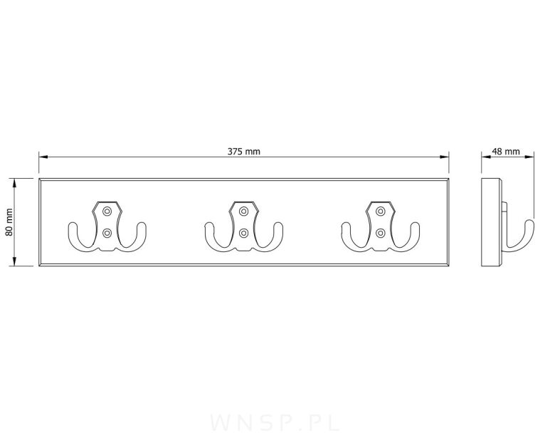 Wieszak ścienny na ubrania, z 3 haczykami, surowy