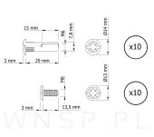 10 x Złącze meblowe śrubowe Ø 8 mm M6 (30 - 38 MM) do szafek, płyt meblowych - 4