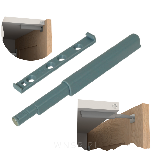 Odbojnik do drzwi bez uchwytów push to open, końcówka magnetyczna + płytki do montażu we froncie