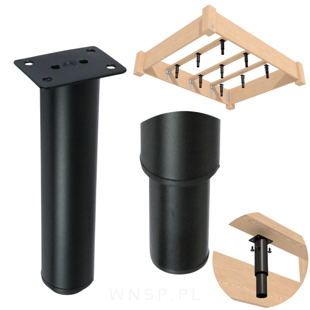 Noga stalowa regulowana 18 -  32 cm z blachą montażową, czarna