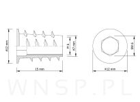 M6 X 15 mm - Nakrętka mufa do drewna typ DC - 2