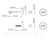 10 x Złącze meblowe śrubowe Ø 5 mm M4 (35 - 45 MM) do szafek, płyt meblowych - 4