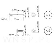 10 x Złącze meblowe śrubowe Ø 5 mm M4 (36 - 46 MM) do szafek, płyt meblowych - 4