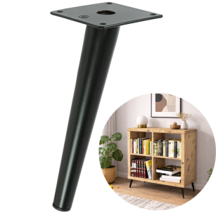 Noga stalowa skośna stożek 20 cm, z blachą montażową, czarna matowa
