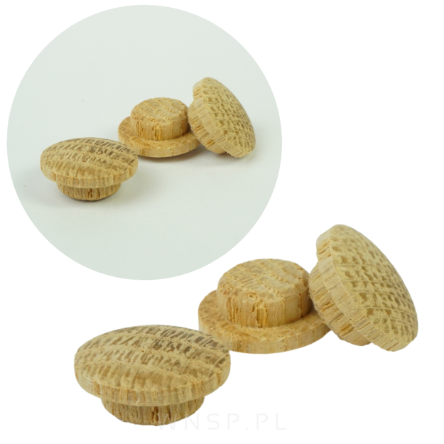 Zaślepki drewniane 20 sztuk do otworu Ø 10 mm dąb, surowe