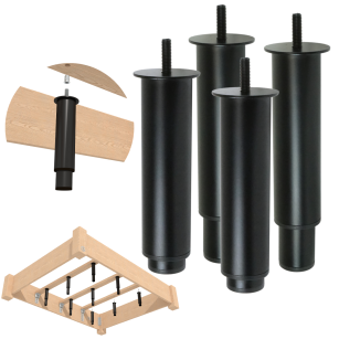 4x Noga stalowa regulowana 15 - 25 CM ze szpilką M8 x 25 mm, czarna
