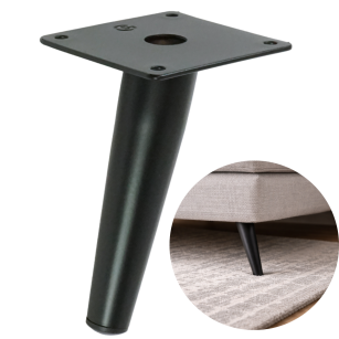 Noga stalowa skośna stożek 13 cm, z blachą montażową, czarna matowa