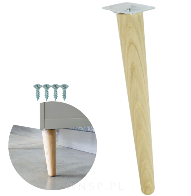 Noga dębowa skośna UNIQ 45 CM z blachą montażową