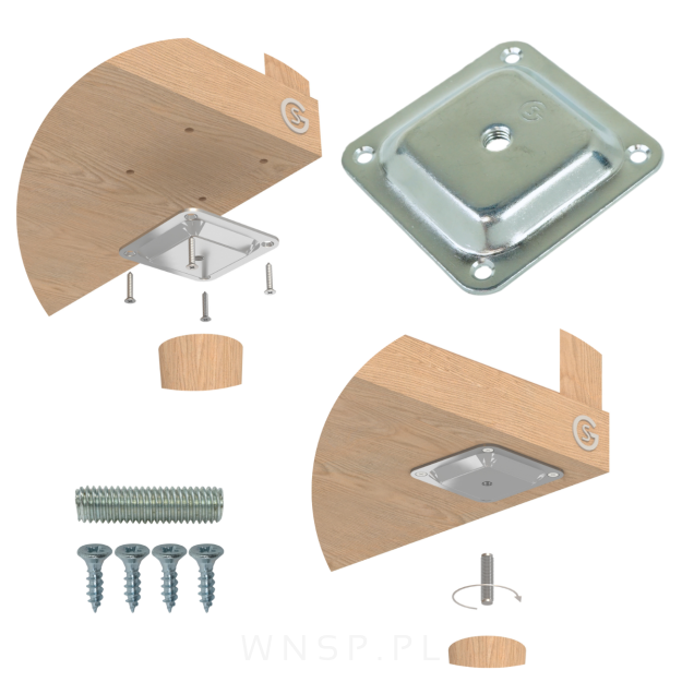 Zestaw montażowy do nóg drewnianych z płytką kwadratową