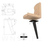 Noga stalowa skośna stożek 13 cm, z blachą montażową, czarny nikiel - 2