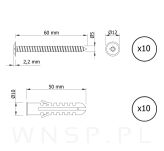 Zestaw wkrętów 5,0 X 60 z kołkami 10 x 50 mm do montażu w ścianie - 2