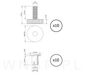 Regulatory do mebli M8 x 30 mm 10 sztuk, nóżka regulowana M8, stopka do mebli M8 z mufą wbijaną - 2