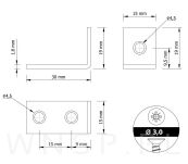Kątownik montażowy 18 x 30 x 1,8 mm, 3 otworowy, zestaw 10 szt. - 2