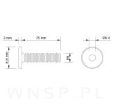 M6 X 25 mm metryczny z łbem walcowym SW 4 - 2