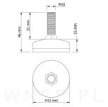 Regulator, nóżka, stopka meblowa  M10 X 25 mm, regulacja na klucz, nikiel - 2