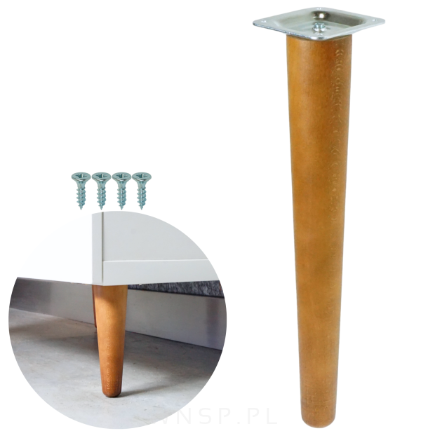 Noga bukowa prosta UNIQ - 40 cm z blachą montażową