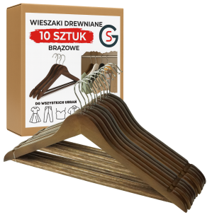 WIESZAK DREWNIANY BRĄZOWY NA UBRANIA ZESTAW X10 WIESZAKI DREWNIANE