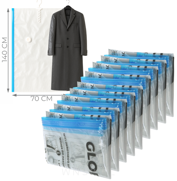 WORKI PRÓŻNIOWE DO SZAFY 140 x 70 CM 9 SZTUKI, NA KURTKI, PŁASZCZE, DO SZAFY MOCNE GRUBE