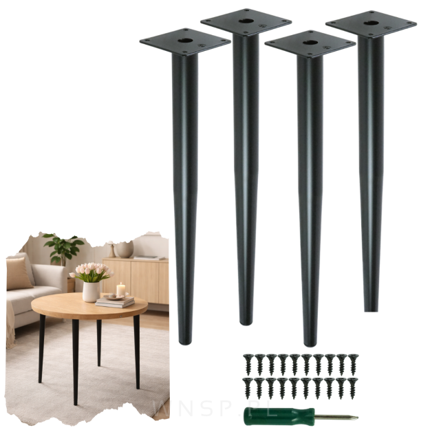 Nogi stalowe proste 45 cm, zestaw z wkrętami, czarne matowe