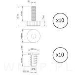 Stopka meblowa regulator do mebli zestaw 10 sztuk, nóżki do mebli M6 z gniazdem - 2