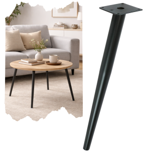 Noga stalowa skośna stożek 40 cm, z blachą montażową, czarna matowa