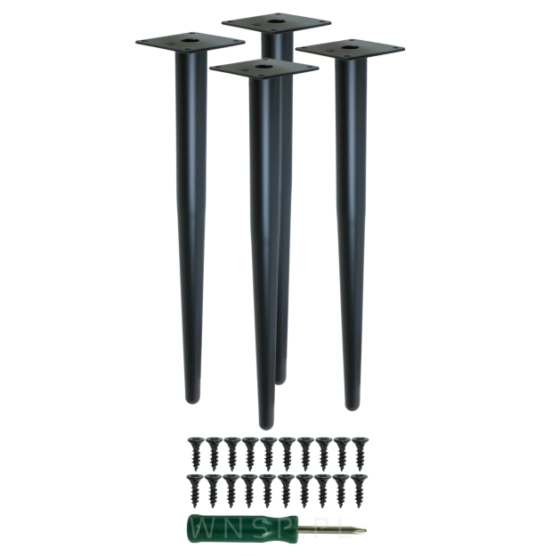 Nogi stalowe proste 40 cm, zestaw z wkrętami, czarne matowe