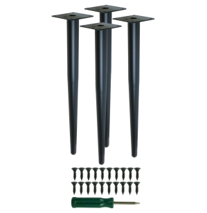 Nogi stalowe proste 40 cm, zestaw z wkrętami, czarne matowe