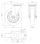 Kółko obrotowe Ø 125 mm, gumowane czarne z podstawą w kolorze czarnym - 3