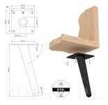 Noga stalowa skośna stożek 35 cm, z blachą montażową, czarna matowa - 10