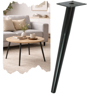 Noga stalowa skośna stożek 35 cm, z blachą montażową, czarna matowa