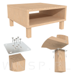 Noga bukowa 12 CM, nóżka drewniana buk kwadrat, zestaw z blachą i wkrętami - 6